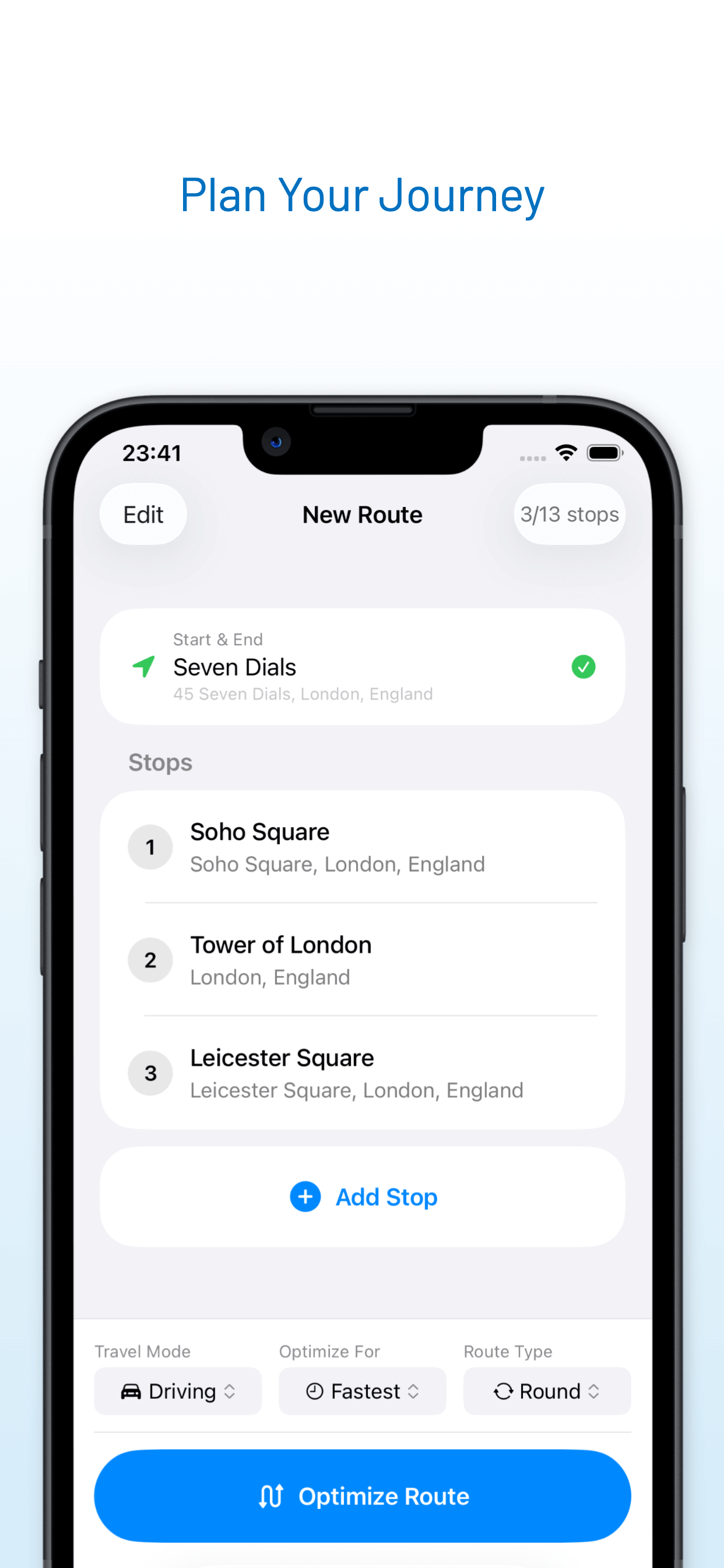 Driving route optimization with detailed stop list for delivery drivers